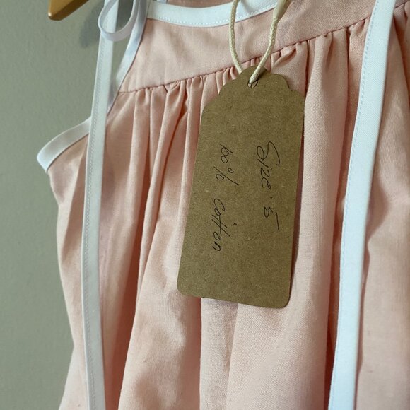 Handmade Children's Pink White 100% Cotton Tie Spaghetti Strap Dress - Picture 4 of 14